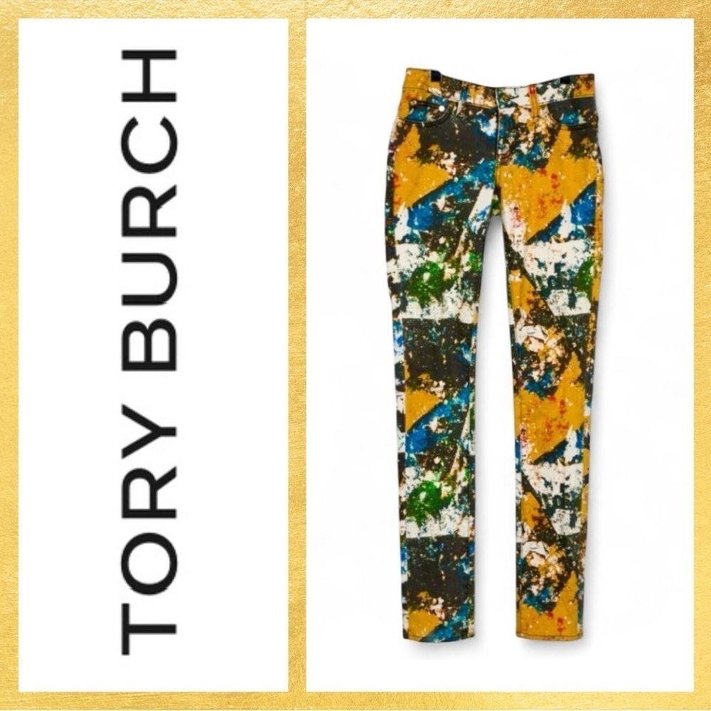 EUC! TORY BURCH Vibrant Abstract Print Denim Jeans XS